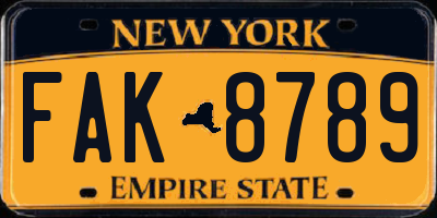 NY license plate FAK8789