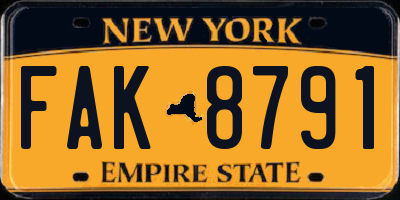 NY license plate FAK8791