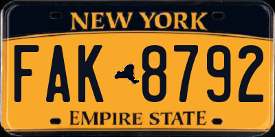 NY license plate FAK8792