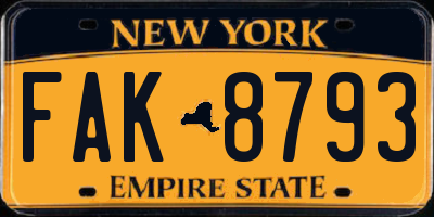 NY license plate FAK8793