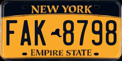 NY license plate FAK8798