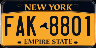 NY license plate FAK8801