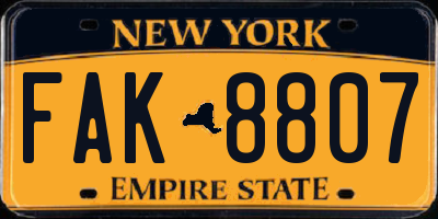 NY license plate FAK8807