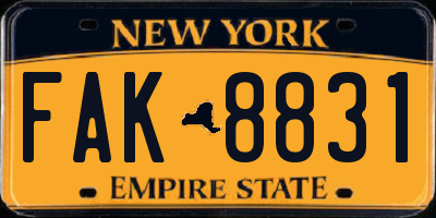 NY license plate FAK8831