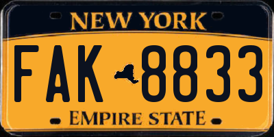 NY license plate FAK8833