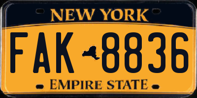 NY license plate FAK8836