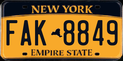 NY license plate FAK8849