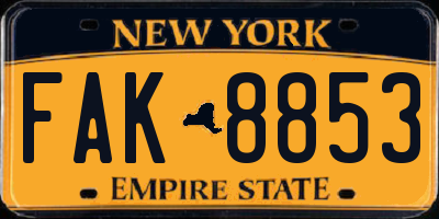 NY license plate FAK8853