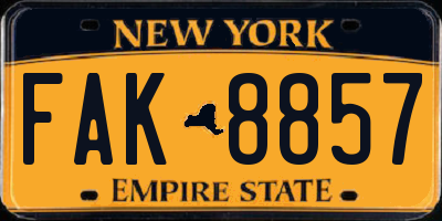 NY license plate FAK8857