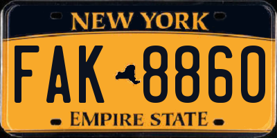 NY license plate FAK8860