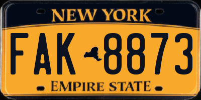 NY license plate FAK8873