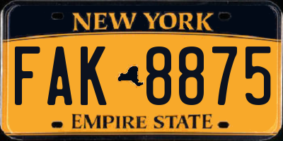 NY license plate FAK8875