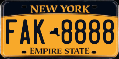 NY license plate FAK8888