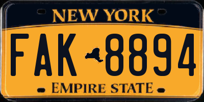 NY license plate FAK8894