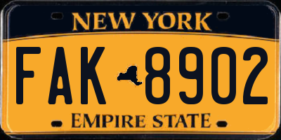 NY license plate FAK8902