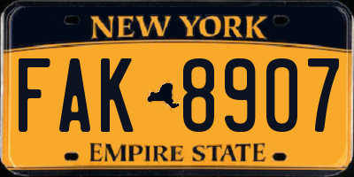 NY license plate FAK8907