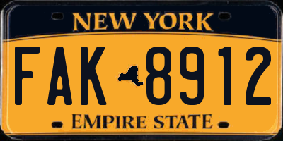 NY license plate FAK8912