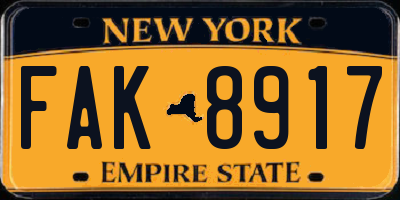 NY license plate FAK8917