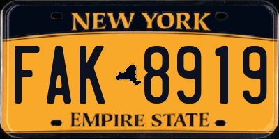 NY license plate FAK8919