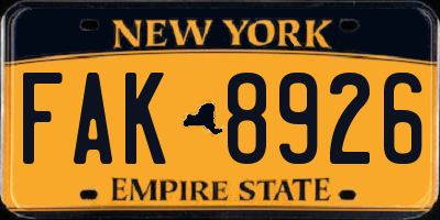 NY license plate FAK8926