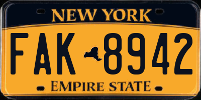 NY license plate FAK8942