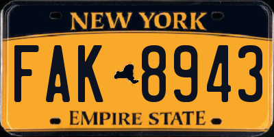 NY license plate FAK8943