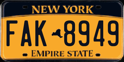 NY license plate FAK8949