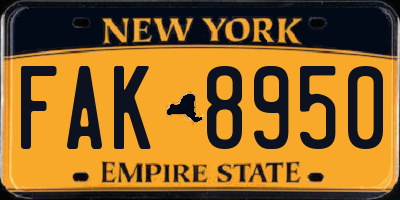 NY license plate FAK8950