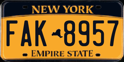 NY license plate FAK8957