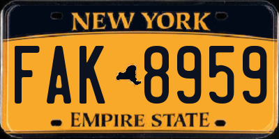 NY license plate FAK8959