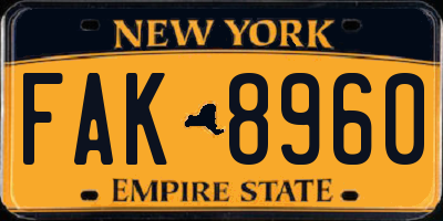 NY license plate FAK8960