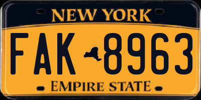 NY license plate FAK8963