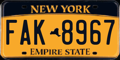 NY license plate FAK8967