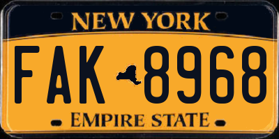 NY license plate FAK8968