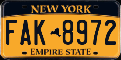 NY license plate FAK8972