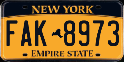 NY license plate FAK8973