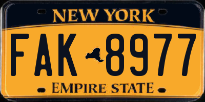 NY license plate FAK8977