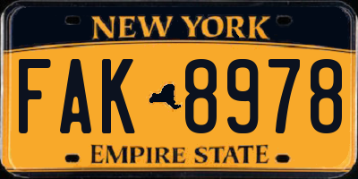 NY license plate FAK8978