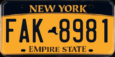 NY license plate FAK8981