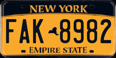 NY license plate FAK8982