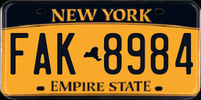 NY license plate FAK8984