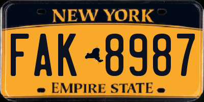 NY license plate FAK8987