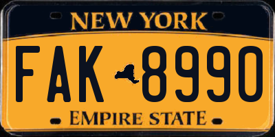 NY license plate FAK8990