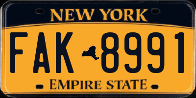 NY license plate FAK8991