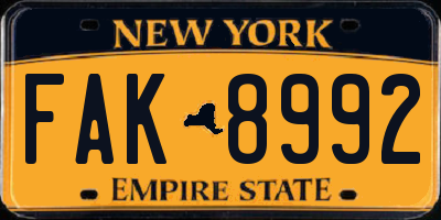 NY license plate FAK8992