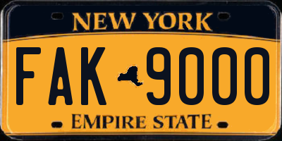 NY license plate FAK9000