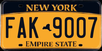 NY license plate FAK9007