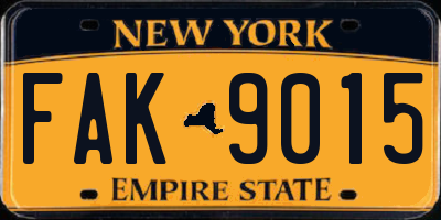 NY license plate FAK9015
