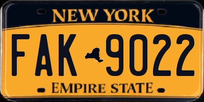 NY license plate FAK9022