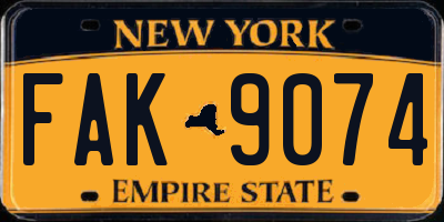 NY license plate FAK9074